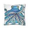 Octopus Kraken Blue White Ink Art Spun Polyester Square Pillow Case Home Decor