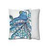 Octopus Kraken Blue White Ink Art Spun Polyester Square Pillow Case Home Decor