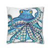 Octopus Kraken Blue White Ink Art Spun Polyester Square Pillow Case Home Decor