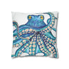 Octopus Kraken Blue White Ink Art Spun Polyester Square Pillow Case Home Decor