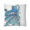 Octopus Kraken Blue White Ink Art Spun Polyester Square Pillow Case Home Decor