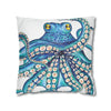 Octopus Kraken Blue White Ink Art Spun Polyester Square Pillow Case Home Decor