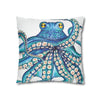 Octopus Kraken Blue White Ink Art Spun Polyester Square Pillow Case Home Decor