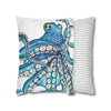 Octopus Kraken Blue White Ink Art Spun Polyester Square Pillow Case Home Decor