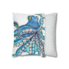 Octopus Kraken Blue White Ink Art Spun Polyester Square Pillow Case Home Decor