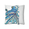 Octopus Kraken Blue White Ink Art Spun Polyester Square Pillow Case Home Decor