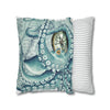 Octopus Kraken Teal Vintage Map Watercolor Ink Art Spun Polyester Square Pillow Case Home Decor