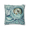 Octopus Kraken Teal Vintage Map Watercolor Ink Art Spun Polyester Square Pillow Case Home Decor