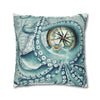 Octopus Kraken Teal Vintage Map Watercolor Ink Art Spun Polyester Square Pillow Case Home Decor