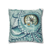 Octopus Kraken Teal Vintage Map Watercolor Ink Art Spun Polyester Square Pillow Case Home Decor