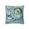 Octopus Kraken Teal Vintage Map Watercolor Ink Art Spun Polyester Square Pillow Case Home Decor