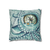 Octopus Kraken Teal Vintage Map Watercolor Ink Art Spun Polyester Square Pillow Case Home Decor