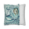 Octopus Kraken Teal Vintage Map Watercolor Ink Art Spun Polyester Square Pillow Case Home Decor