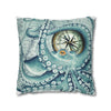 Octopus Kraken Teal Vintage Map Watercolor Ink Art Spun Polyester Square Pillow Case Home Decor