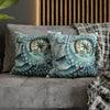 Octopus Kraken Teal Vintage Map Watercolor Ink Art Spun Polyester Square Pillow Case Home Decor