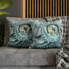 Octopus Kraken Teal Vintage Map Watercolor Ink Art Spun Polyester Square Pillow Case Home Decor