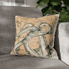 Octopus Kraken Tentacles Beige Map Ink Art Spun Polyester Square Pillow Case 16 × Home Decor