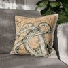 Octopus Kraken Tentacles Beige Map Ink Art Spun Polyester Square Pillow Case 18 × Home Decor