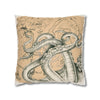 Octopus Kraken Tentacles Beige Map Ink Art Spun Polyester Square Pillow Case Home Decor