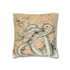 Octopus Kraken Tentacles Beige Map Ink Art Spun Polyester Square Pillow Case Home Decor