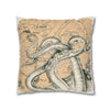 Octopus Kraken Tentacles Beige Map Ink Art Spun Polyester Square Pillow Case Home Decor