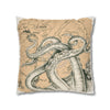 Octopus Kraken Tentacles Beige Map Ink Art Spun Polyester Square Pillow Case Home Decor