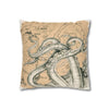 Octopus Kraken Tentacles Beige Map Ink Art Spun Polyester Square Pillow Case Home Decor