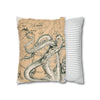 Octopus Kraken Tentacles Beige Map Ink Art Spun Polyester Square Pillow Case Home Decor