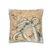 Octopus Kraken Tentacles Beige Map Ink Art Spun Polyester Square Pillow Case Home Decor