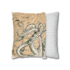 Octopus Kraken Tentacles Beige Map Ink Art Spun Polyester Square Pillow Case Home Decor