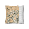 Octopus Kraken Tentacles Beige Map Ink Art Spun Polyester Square Pillow Case Home Decor