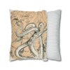 Octopus Kraken Tentacles Beige Map Ink Art Spun Polyester Square Pillow Case Home Decor