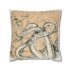 Octopus Kraken Tentacles Beige Map Ink Art Spun Polyester Square Pillow Case Home Decor