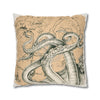 Octopus Kraken Tentacles Beige Map Ink Art Spun Polyester Square Pillow Case Home Decor