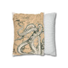 Octopus Kraken Tentacles Beige Map Ink Art Spun Polyester Square Pillow Case Home Decor