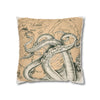 Octopus Kraken Tentacles Beige Map Ink Art Spun Polyester Square Pillow Case Home Decor