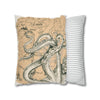 Octopus Kraken Tentacles Beige Map Ink Art Spun Polyester Square Pillow Case Home Decor