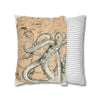 Octopus Kraken Tentacles Beige Map Ink Art Spun Polyester Square Pillow Case Home Decor