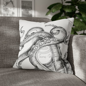 Octopus Kraken Tentacles Black White Ink Art Spun Polyester Square Pillow Case 20 × Home Decor