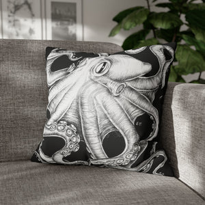 Octopus Kraken Tentacles Black White Ink Art Spun Polyester Square Pillow Case 20 × Home Decor