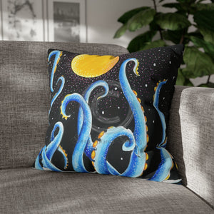 Octopus Kraken Tentacles Blue And Moon Ink Art Spun Polyester Square Pillow Case 20 × Home Decor