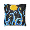 Octopus Kraken Tentacles Blue And Moon Ink Art Spun Polyester Square Pillow Case Home Decor