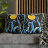 Octopus Kraken Tentacles Blue And Moon Ink Art Spun Polyester Square Pillow Case Home Decor