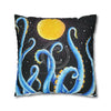 Octopus Kraken Tentacles Blue And Moon Ink Art Spun Polyester Square Pillow Case Home Decor