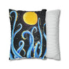 Octopus Kraken Tentacles Blue And Moon Ink Art Spun Polyester Square Pillow Case Home Decor