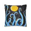 Octopus Kraken Tentacles Blue And Moon Ink Art Spun Polyester Square Pillow Case Home Decor