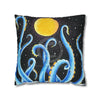 Octopus Kraken Tentacles Blue And Moon Ink Art Spun Polyester Square Pillow Case Home Decor