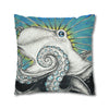 Octopus Kraken Tentacles Blue Ink Art Spun Polyester Square Pillow Case Home Decor