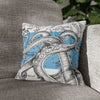 Octopus Kraken Tentacles Blue White Map Ink Art Spun Polyester Square Pillow Case 14 × Home Decor