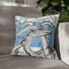 Octopus Kraken Tentacles Blue White Map Ink Art Spun Polyester Square Pillow Case 16 × Home Decor